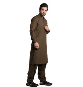 2023 Pakistani Style Men s brown Color Casual Muslim Shalwar Kameez Set Collection men clothes shalwar kameez