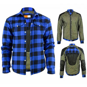 <b>Blue</b> and black plaid <b>flannel</b> <b>shirt</b> for workwear with CE-approved safety gear <b>shirt</b> for mens and protective lining - Product Image 1