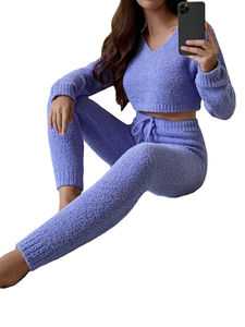 Conjunto de Suéter de Alta Calidad para Mujer, Conjunto de 2 Piezas de Moda Invernal con Top Corto de Manga Larga y Leggings de Tela Teddy de Alta Calidad 2026 - Product Image 6