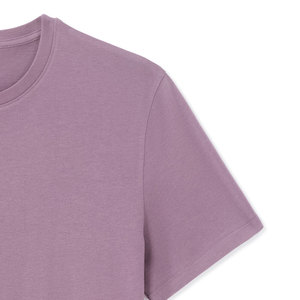 T-shirt en coton uni violet à manches courtes pour homme, coupe classique, col rond, style décontracté, jersey tricoté, couleur unie, coupe classique - Product Image 4