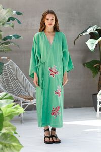 Hermoso Vestido Cárdigan Informal para Mujer, Kimono de Algodón Tejido Bordado, Romper Kaftan Maxi Ecológico, Talla Única para Adultos - Product Image 6