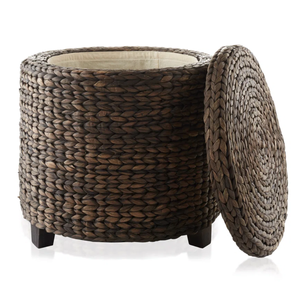 Bon choix tissé à la main naturel jacinthe d'eau pouf tabouret rond stockage pour salon tabourets poufs en gros du Vietnam - Product Image 4
