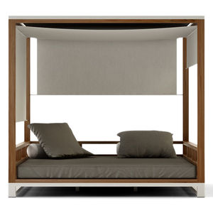 Lucrece ספה חיצונית עם גבוהה באיכות טיק מוצק עץ חומר Sunproof הבית וחופה לשימוש חיצוני - Product Image 4