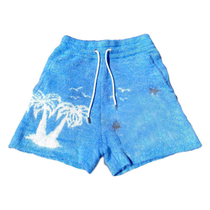 Pantalones cortos de mohair de alta calidad con logotipo personalizado OEM, prendas de punto de gran tamaño Unisex por debajo de la rodilla, pantalones cortos de mohair para correr de punto con serigrafía difusa - Product Image 4