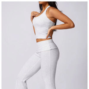 ชุดออกกำลังกายสำหรับผู้หญิง เสื้อชั้นในกีฬาเอวสูงแบบเรียบง่าย กางเกงเลกกิ้ง ชุดโยคะ ชุดฟิตเนส ระบายอากาศได้ดี - Product Image 4