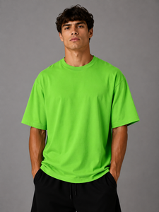 T-shirt Classique Homme Coupe Décontractée 100% Coton Fabriqué en Italie 180g Anti-boulochage Offrant une Sensation Douce et Aérienne pour un Port Quotidien Confortable Vert Citron - Product Image 1