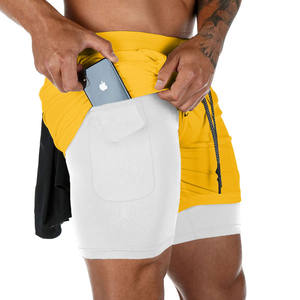 Pantalones cortos dobles de secado rápido para hombre, para entrenamiento y correr, con cordón, uso en gimnasio, decoración lavada de talla grande - Product Image 4