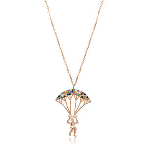 Collar con Colgante de Plata con Diseño de Paracaídas y Piedras de Circonita Cúbica de Colores, Joyería Hecha a Mano al por Mayor - Product Image 5