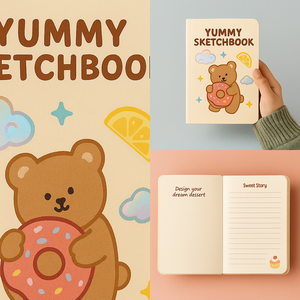 LABON Yummy Sketchbook A5 diario creativo per bambini con carino Design di orso e <span class=keywords><strong>ciambella</strong></span> per disegnare scarabocchi e colorare divertimento - Product Image 2