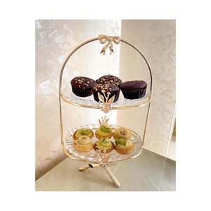 Fabricante de Bandejas de Servicio y Presentación de Vidrio de Dos Capas, Material Turco, Aptas para Alimentos, Color Dorado - Product Image 1