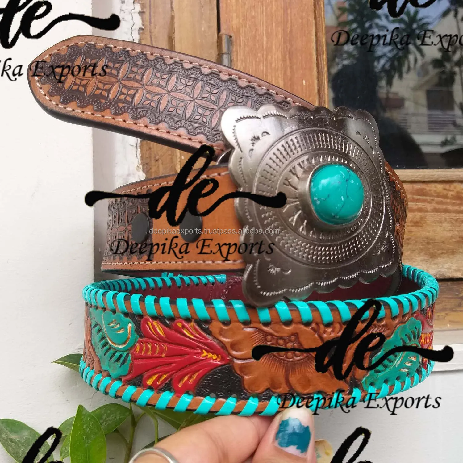 Высококачественные кожаные ремни ручной работы с резьбой стильные бирюзовые ремни