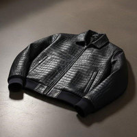 Veste en cuir de vachette à finition gaufrée, personnalisable, motif uni, logo sur le devant, écologique, respirante, légère, pour homme, hiver