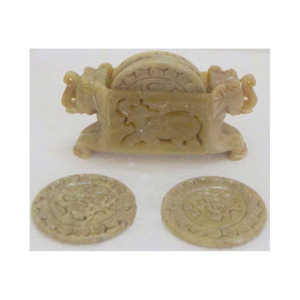 ชุดจานรองแก้วหินสบู่ลายช้างทำมือจากหินธรรมชาติ - Product Image 3