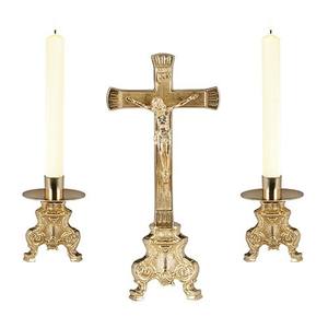 Crucifix de croix en laiton et bougeoir en laiton ensemble d'autel gravé en laiton fournitures d'église disponibles au prix de gros - Product Image 6