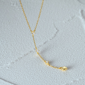 MOQ bajo 10PCs 925 mujeres de plata esterlina chapado en oro collar de Lariat de piedras preciosas con CZ - Product Image 3