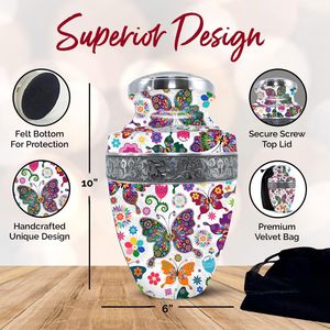 Urna de cremación de aluminio para mujer y hombre Acabado esmaltado Mariposa Entierro Recuerdo Urna Restos funerarios Material de metal decorativo - Product Image 2