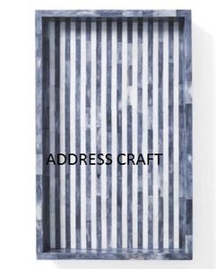 Best Quality Bone Inlay And Resin Round Shape Blue And White Color Floral Design Serving <b>Tray</b> kitchenware <b>Table</b> Decorate Used - Product Image 2