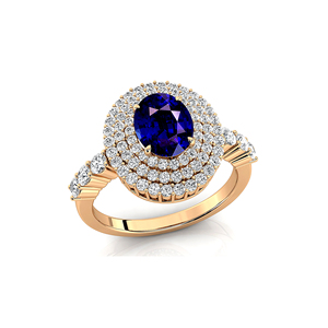 แหวนแบบสวมสำหรับเจ้าสาวดีไซน์หรูหราสีทอง18K ประดับด้วยพลอยแซฟไฟร์สีน้ำเงินและเพชรแท้ - Product Image 4