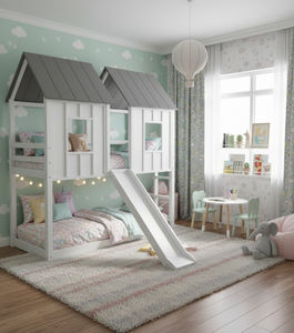 Eco-friendly Convertible Wooden Twin Bunk <b>Bed</b> <b>with</b> <b>Slide</b> Durable Modern Design for Kids Bedroom Furniture - Product Image 1