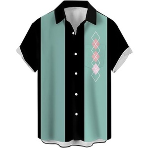 เสื้อโบวลิ่งแขนสั้นสำหรับผู้ชาย, เสื้อโบวลิ่งผ้าฝ้ายพิมพ์ลายมีสไตล์เสื้อโบวลิ่งแบบติดกระดุมสำหรับผู้ชาย - Product Image 5