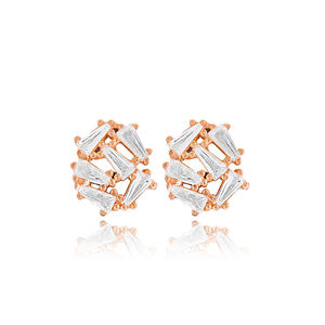 CZ piedra Baguette Stud pendientes hechos a mano turco al por mayor 925 joyería de plata esterlina joyería fina - Product Image 2