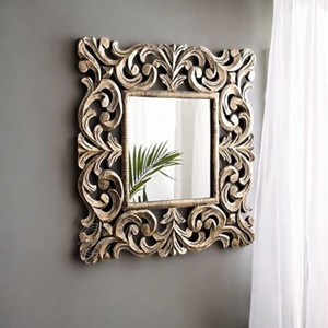 Marco de madera con acabado blanco antiguo, espejo decorativo de montaje en pared, la mejor calidad, pieza decorativa moderna para colgar en la pared del hogar - Product Image 2