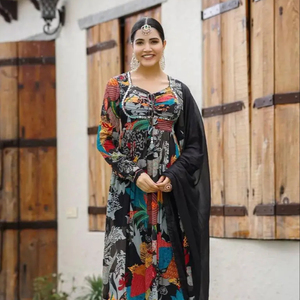 ชุดสูท3ชิ้นสำหรับอาหารกลางวันชุด naira สวยตัดยาว kurti-BOTTOM พร้อม dupatta - Product Image 1