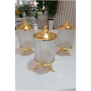 BYPREK Mini Crystal Footed Juego de tarros dorados de 3 piezas para almacenamiento - Product Image 1