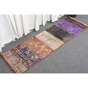 Vintage 1.5 X 4.6ft Beige Turc Laine Tapis À La Main Classique Grande Zone Abstrait Patchwork Motif Latex pour Couloir Chambre Décor - Product Image 3