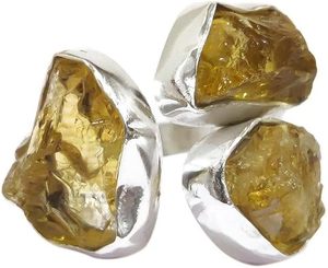 Bague pour femme en argent sterling 925, pierre précieuse citrine naturelle, pierre de naissance de novembre, triple pierre, bijoux faits à la main pour Noël - Product Image 1