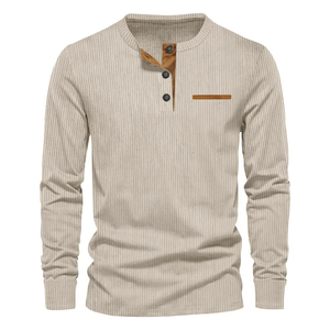 T-shirt Henley à manches longues pour homme, coupe ajustée, personnalisable avec logo, décontracté, écologique, séchage rapide, 100 % coton, vente en gros, vêtements d'automne - Product Image 1