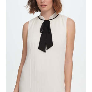 Abito tubino bianco comodo da donna DKNY, taglia 4, senza maniche, con collo annodabile e pieghettato, in chiffon - Product Image 2