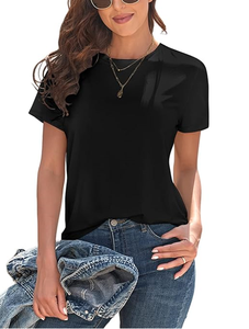 T-shirts basiques pour femmes UPF 50+ Manches courtes Hauts décontractés d'été Tops tendance Uni Coupe ample T-shirt - Product Image 5