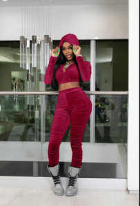 2025 Custom Men's 100% Cotton <b>Velour</b> <b>Hoodie</b> Track Sweat Suits Elastic Waist 2-Piece Winter Jogging Sets - Product Image 3