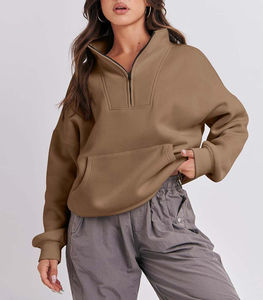 Jersey de invierno con cremallera de gran tamaño para mujer, logotipo personalizado de fábrica, sudadera de lana Polar con media cremallera, técnica lavada, temporada de primavera - Product Image 6