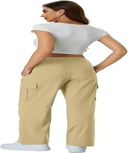 Pantalon léger pour femmes, de haute qualité, coupe classique, taille élastique, cordon de serrage, poches cargo - Product Image 2