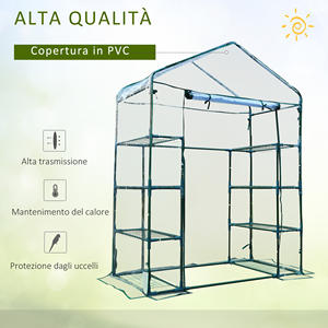 Outsunny Serre de jardin en acier et PVC transparent avec porte roulante, 143x73x195 cm, vert - Product Image 4