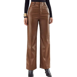 Pantalones de Cuero para Mujer, Cintura Alta, Rectos, Ajustados, con Bolsillos Laterales, Color Sólido, Casuales, para Fiesta, Primavera y Otoño - Product Image 5