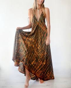 Une robe d'été polyvalente, essentielle pour la plage, les vacances et le quotidien décontracté Rayon Tie Dye V Neck, Backless Long Maxi Dress - Product Image 1