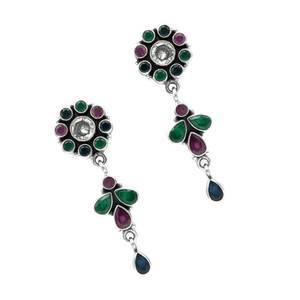 ต่างหูพลอยธรรมชาติหลากสีลายดอกไม้กระดุม925เงินสเตอร์ลิงพร้อมต่างหูหยดน้ำสีโรสโกลด์ E0611-GS เครื่องประดับโมเดล - Product Image 2