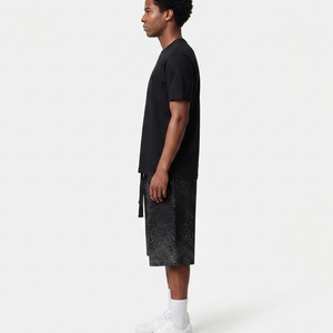 Ensemble T-shirt et Short d'Été pour Homme de Haute Qualité OEM Streetwear, Personnalisé, 100% Coton, Broderie et Sérigraphie, Survêtements Noirs - Product Image 6