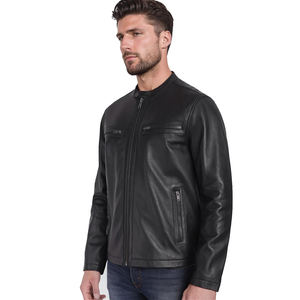 Chaqueta de cuero genuino para hombre de alta calidad con cierre de cremallera y cuello alto | Diseño ajustado de moda para Otoño e Invierno - Product Image 5