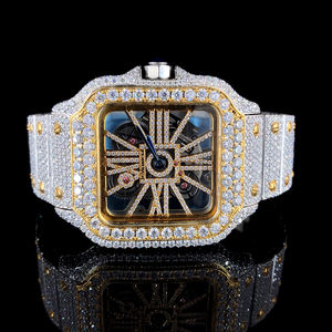 Nouvelle arrivée Montre ronde intelligente à quartz en or jaune pour homme avec diamants en moissanite VVS entièrement sertis Cadran blanc pour mariages et fêtes - Product Image 5