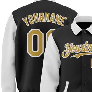 Bombardier personnalisé noir vieux or-blanc veste Byron à col à revers deux tons Varsity Letterman - Product Image 5