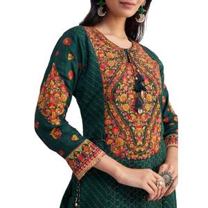 Bottle Green Silk <b>Kurta</b> Sharara Set with Chiffon Dupatta for Festive Party Wedding Reception Traditional Occasion Wear - Product Image 2