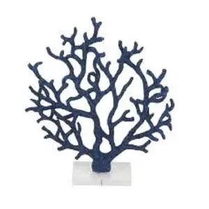 Articles de décoration de table décoratifs pour la maison Sculpture de couleur bleue avec base en marbre Sculpture d'arbre en fer Sculpture d'arbre en acier inoxydable - Product Image 1