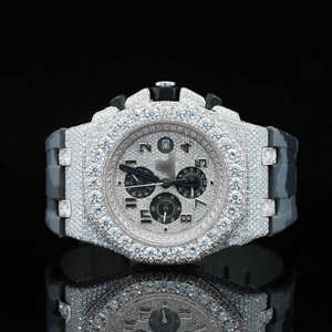 Marca personalizada totalmente Iced Moissanite reloj de pulsera de acero inoxidable de primera calidad con apariencia de diamante de cuarzo para pedidos a granel - Product Image 1