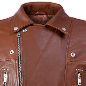 Chaquetas de cuero pesado de alta calidad para hombre, chaqueta de cuero informal con dos bolsillos, chaqueta de invierno con logotipo personalizado para la calle - Product Image 3