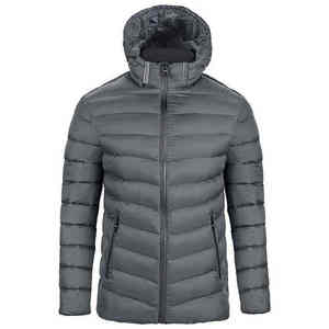 Chaquetas Acolchadas con Capucha para Hombre, Color Gris, Alta Calidad OEM, 100% Poliéster, Relleno de Algodón, Estilo con Cremallera - Product Image 1