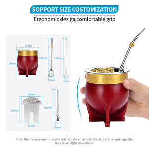 Set di Tazze per Yerba Mate in Pelle Fatta a Mano Stile Barocco Imperiale con Bombilla e Sagomatore per Tè Stile Argentino - Product Image 3